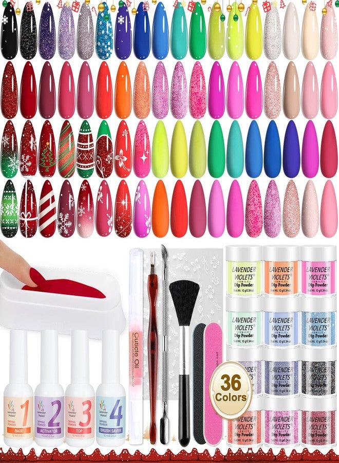 Lavender Violets 48 Pcs Dip Powder Nail Kit Starter, 36 Colors Pink Red Yellow Green Blue with Dip Powder Liquid Set and Essential Manicure Tools for Nail Art Designs B950 - Image 1